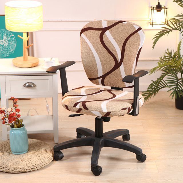 HKM-666899 Computer Office Chair Cover Set - Stretch Cotton Fabric with Retro Patterns for Office and Home Use