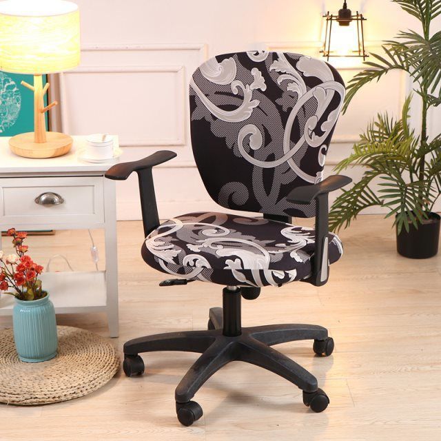 HKM-666899 Computer Office Chair Cover Set - Stretch Cotton Fabric with Retro Patterns for Office and Home Use