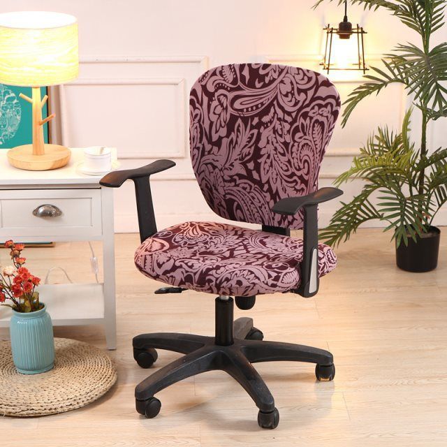 HKM-666899 Computer Office Chair Cover Set - Stretch Cotton Fabric with Retro Patterns for Office and Home Use