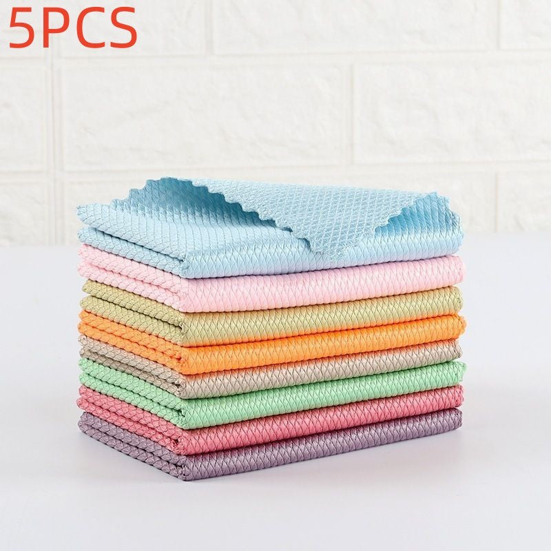 HKM-667091 Bamboo Fiber Absorbent Kitchen Towels - Fish Scale Rag Seamless Design, Various Pack Sizes Available