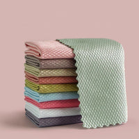 HKM-667091 Bamboo Fiber Absorbent Kitchen Towels - Fish Scale Rag Seamless Design, Various Pack Sizes Available