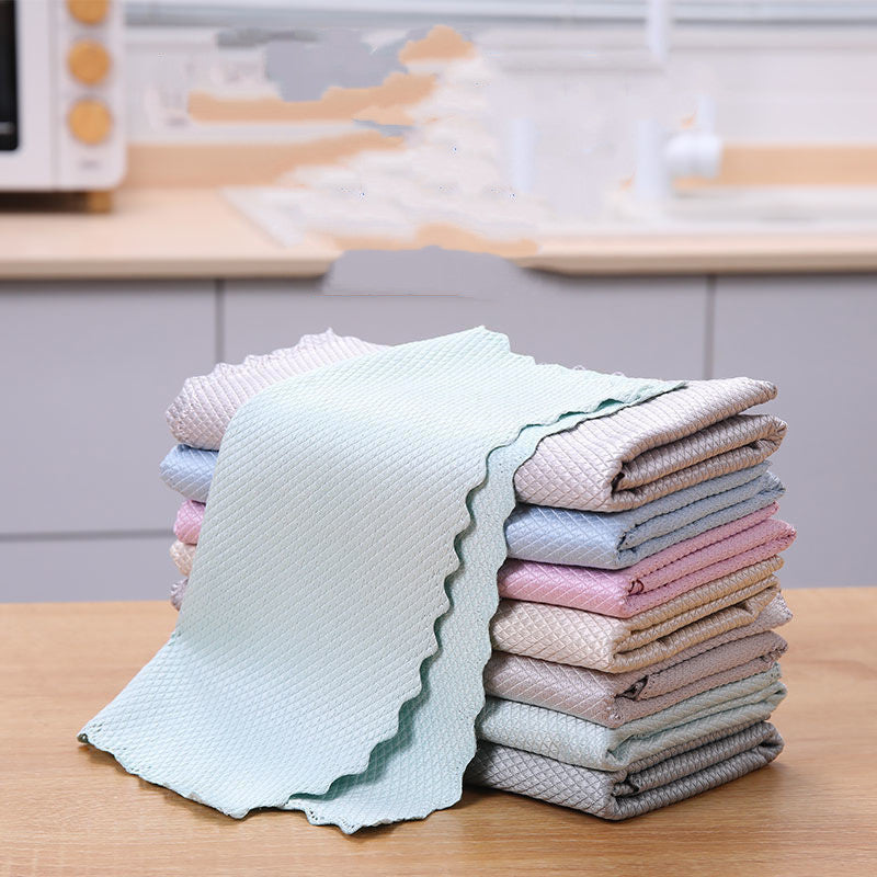 HKM-667091 Bamboo Fiber Absorbent Kitchen Towels - Fish Scale Rag Seamless Design, Various Pack Sizes Available