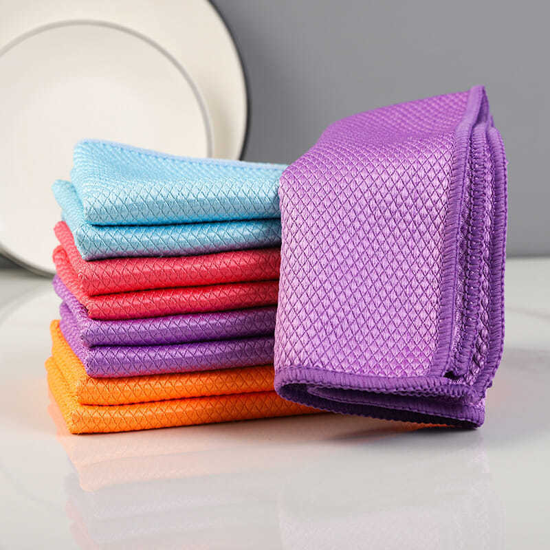 HKM-667091 Bamboo Fiber Absorbent Kitchen Towels - Fish Scale Rag Seamless Design, Various Pack Sizes Available