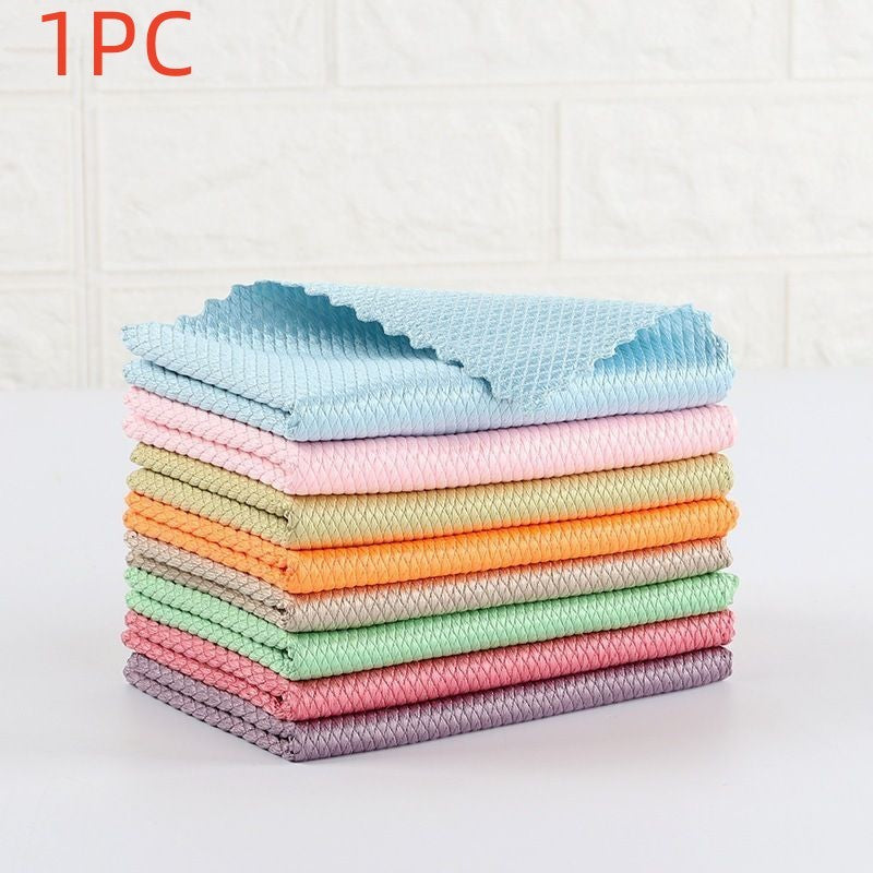 HKM-667091 Bamboo Fiber Absorbent Kitchen Towels - Fish Scale Rag Seamless Design, Various Pack Sizes Available