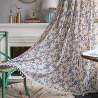 HKM-667219 Beige Cotton and Linen Half Shade Kitchen Curtain with Tassels for Small Bay Windows