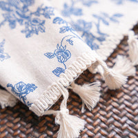 HKM-667219 Beige Cotton and Linen Half Shade Kitchen Curtain with Tassels for Small Bay Windows