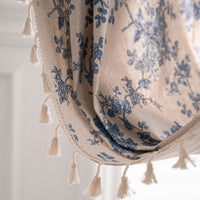 HKM-667219 Beige Cotton and Linen Half Shade Kitchen Curtain with Tassels for Small Bay Windows