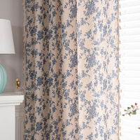 HKM-667219 Beige Cotton and Linen Half Shade Kitchen Curtain with Tassels for Small Bay Windows