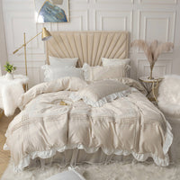 HKM-667475 Korean Princess Style Lace Bed Skirt Four-Piece Quilt Cover Set in Pure Cotton