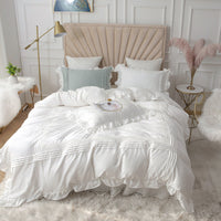 HKM-667475 Korean Princess Style Lace Bed Skirt Four-Piece Quilt Cover Set in Pure Cotton