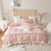 HKM-667475 Korean Princess Style Lace Bed Skirt Four-Piece Quilt Cover Set in Pure Cotton