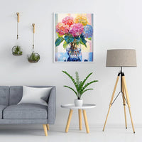 HKM-667603 Hydrangea Flower Diamond Art Kit - 12x16 Inch Plastic Canvas Embroidery Set with Hummingbird and Bee Design