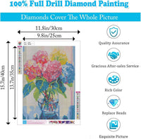 HKM-667603 Hydrangea Flower Diamond Art Kit - 12x16 Inch Plastic Canvas Embroidery Set with Hummingbird and Bee Design