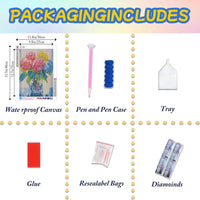 HKM-667603 Hydrangea Flower Diamond Art Kit - 12x16 Inch Plastic Canvas Embroidery Set with Hummingbird and Bee Design