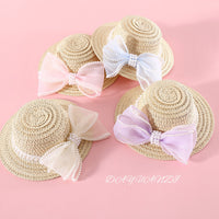 HKM-667667 Charming Cat Lady Straw Hat with Pearl Butterfly Detail in Various Colors