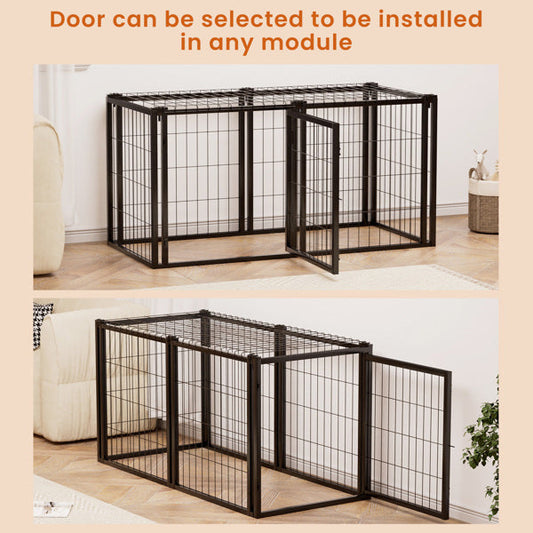 HKM-667667 Durable Iron Dog Cage for Small to Medium Dogs - 47.2" L x 22" W x 24" H - Indoor Use, Black