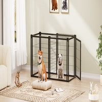 HKM-667667 Durable Iron Dog Cage for Small to Medium Dogs - 47.2" L x 22" W x 24" H - Indoor Use, Black