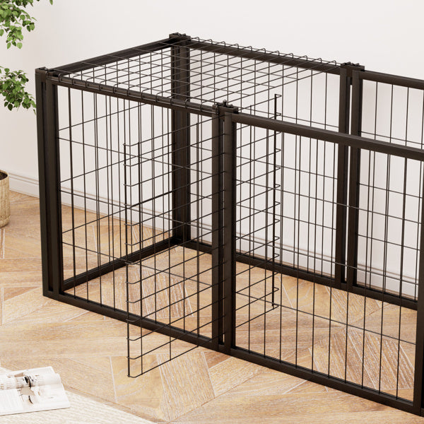 HKM-667667 Durable Iron Dog Cage for Small to Medium Dogs - 47.2" L x 22" W x 24" H - Indoor Use, Black