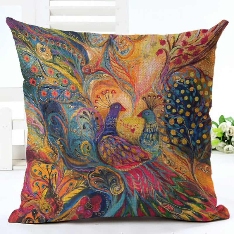 HKM-667667 Peacock Print Cotton and Linen Pillowcase - 45x45cm, Various Styles Available