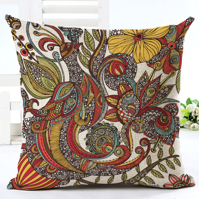 HKM-667667 Peacock Print Cotton and Linen Pillowcase - 45x45cm, Various Styles Available