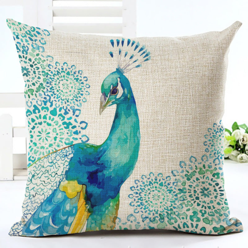 HKM-667667 Peacock Print Cotton and Linen Pillowcase - 45x45cm, Various Styles Available