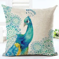 HKM-667667 Peacock Print Cotton and Linen Pillowcase - 45x45cm, Various Styles Available