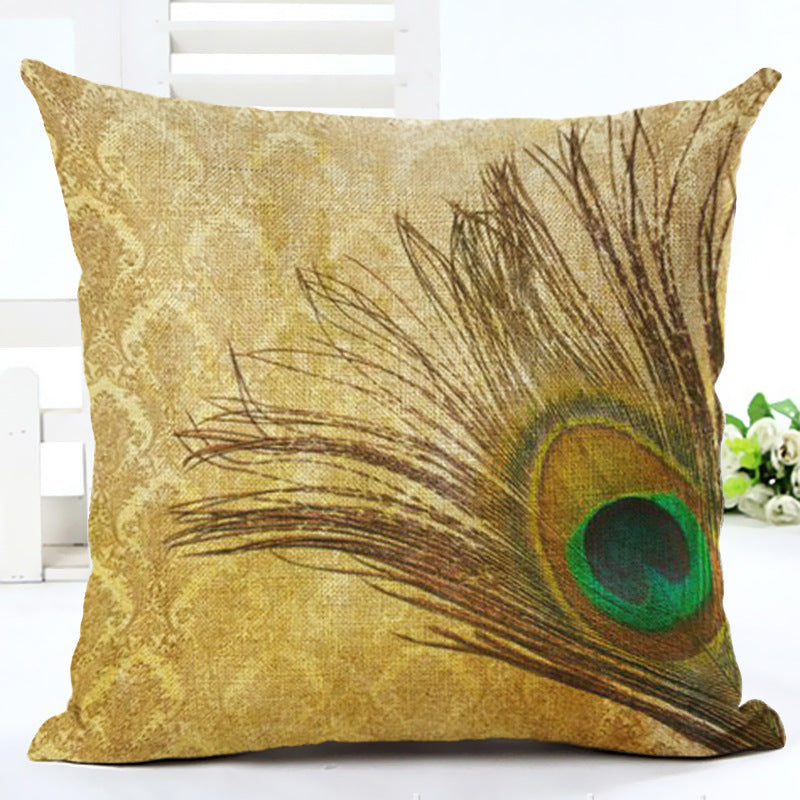 HKM-667667 Peacock Print Cotton and Linen Pillowcase - 45x45cm, Various Styles Available