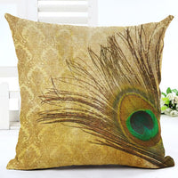 HKM-667667 Peacock Print Cotton and Linen Pillowcase - 45x45cm, Various Styles Available