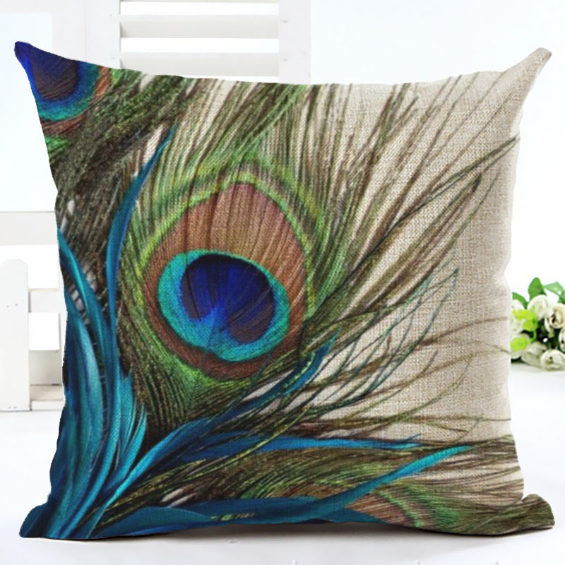 HKM-667667 Peacock Print Cotton and Linen Pillowcase - 45x45cm, Various Styles Available