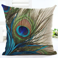 HKM-667667 Peacock Print Cotton and Linen Pillowcase - 45x45cm, Various Styles Available