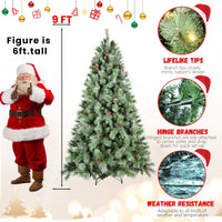 HKM-668435 PVC Christmas Tree with Pine Cones - Multiple Sizes and Warm White LED Lights