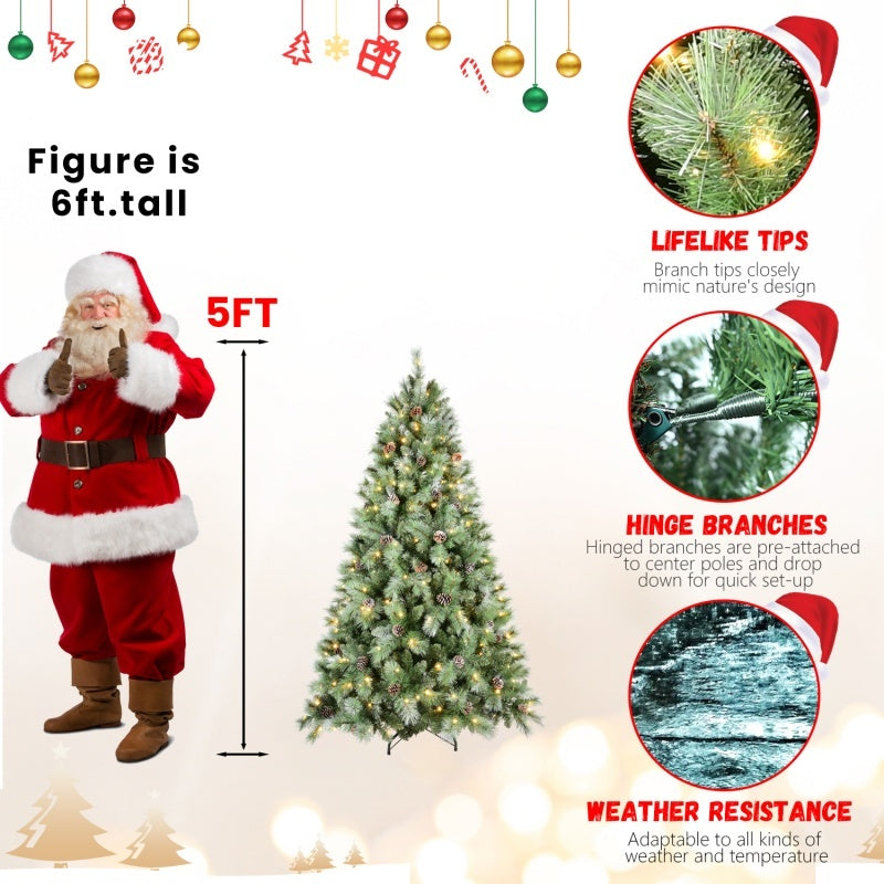 HKM-668435 PVC Christmas Tree with Pine Cones - Multiple Sizes and Warm White LED Lights