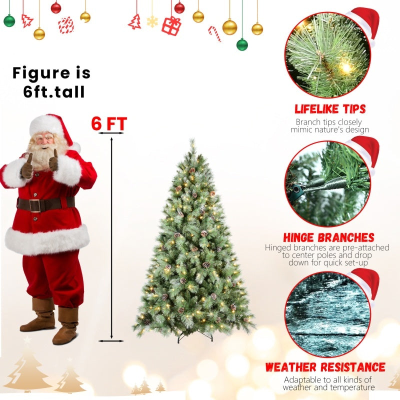 HKM-668435 PVC Christmas Tree with Pine Cones - Multiple Sizes and Warm White LED Lights