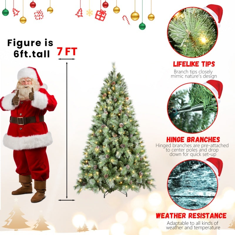 HKM-668435 PVC Christmas Tree with Pine Cones - Multiple Sizes and Warm White LED Lights
