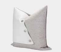 HKM-668499 Beige Square Pillow with Geometric White Leather Stitching, 45x45cm