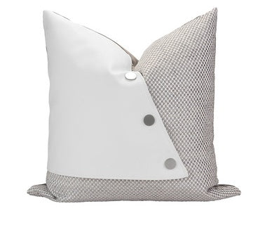 HKM-668499 Beige Square Pillow with Geometric White Leather Stitching, 45x45cm
