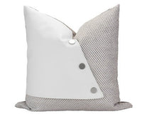 HKM-668499 Beige Square Pillow with Geometric White Leather Stitching, 45x45cm