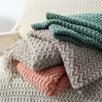 HKM-668819 Cozy Knitted Acrylic Blanket with Tassels for All Seasons - Available in Multiple Colors