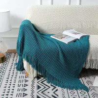 HKM-668819 Cozy Knitted Acrylic Blanket with Tassels for All Seasons - Available in Multiple Colors