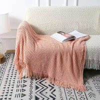 HKM-668819 Cozy Knitted Acrylic Blanket with Tassels for All Seasons - Available in Multiple Colors