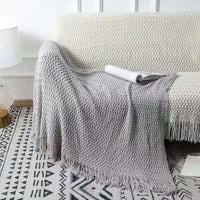 HKM-668819 Cozy Knitted Acrylic Blanket with Tassels for All Seasons - Available in Multiple Colors