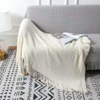HKM-668819 Cozy Knitted Acrylic Blanket with Tassels for All Seasons - Available in Multiple Colors