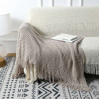 HKM-668819 Cozy Knitted Acrylic Blanket with Tassels for All Seasons - Available in Multiple Colors