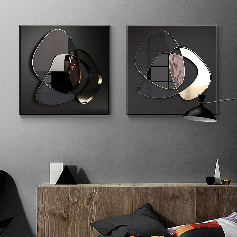 HKM-668819 Modern Abstract 3D Metal Wall Art on Oil Canvas, Frameless Decorative Painting