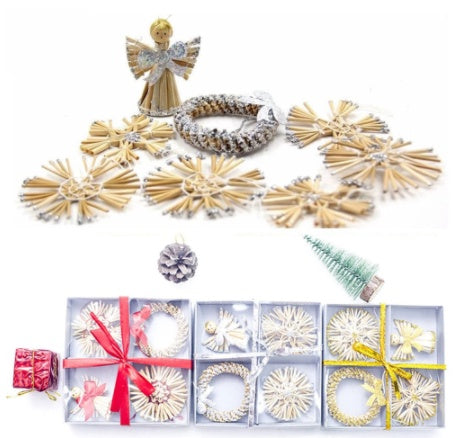 HKM-668947 Golden Wheat Straw Angel Garland Pendant - Elegant Decor for Festive Occasions