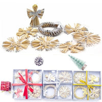 HKM-668947 Golden Wheat Straw Angel Garland Pendant - Elegant Decor for Festive Occasions