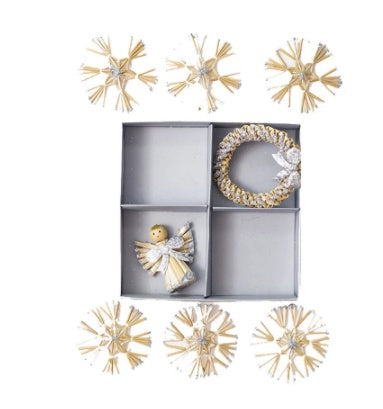 HKM-668947 Golden Wheat Straw Angel Garland Pendant - Elegant Decor for Festive Occasions