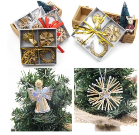 HKM-668947 Golden Wheat Straw Angel Garland Pendant - Elegant Decor for Festive Occasions