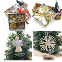 HKM-668947 Golden Wheat Straw Angel Garland Pendant - Elegant Decor for Festive Occasions