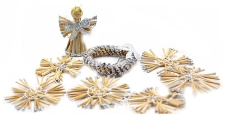 HKM-668947 Golden Wheat Straw Angel Garland Pendant - Elegant Decor for Festive Occasions